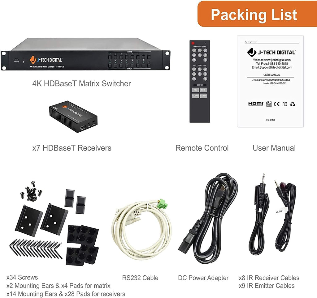 4K60HZ 8x8 HDMI Matrix with 7 Receivers Q91581