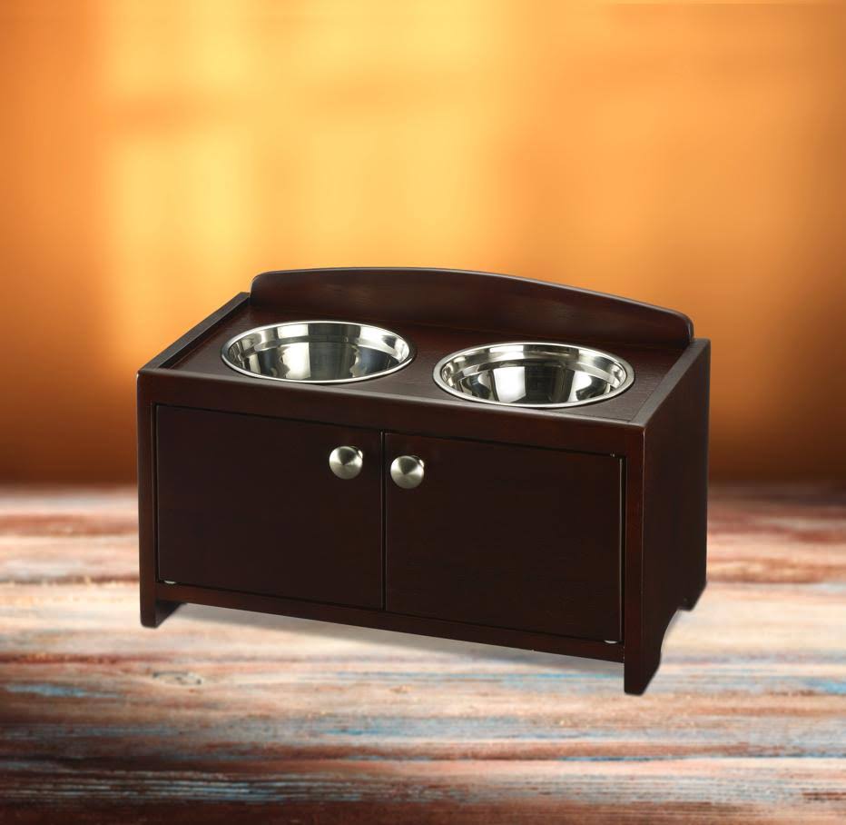 Dark Brown Wooden Pet Feeder T359
