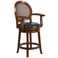 26&& High Wood Counter Height Stool with Arms and Black Leather Swivel Seat F93649