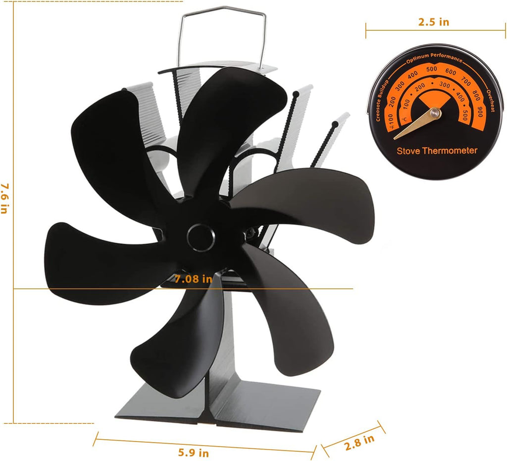 6 Blades Heat Powered Stove Fan with Magnetic Thermometer Pack of 2 C60278