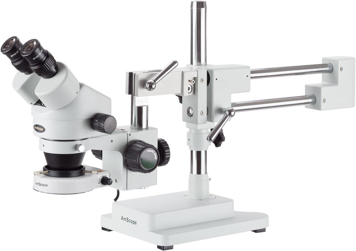 Binocular Stereo Zoom Microscope, 3.5X-90X Magnification, LED Ring Light, Double-Arm Boom Stand O697279
