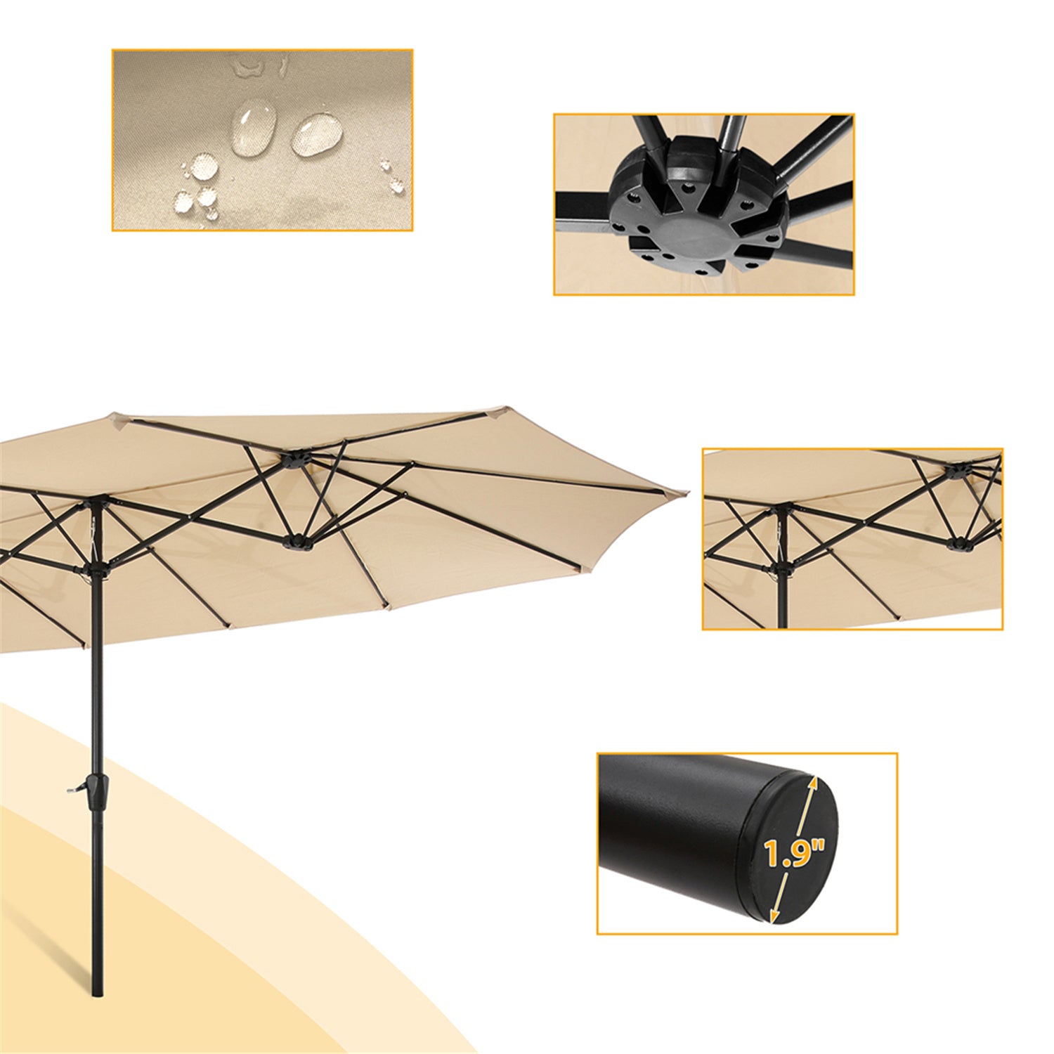 Tan Double-Sided Rectangular Patio Market Umbrella with Crank H599512