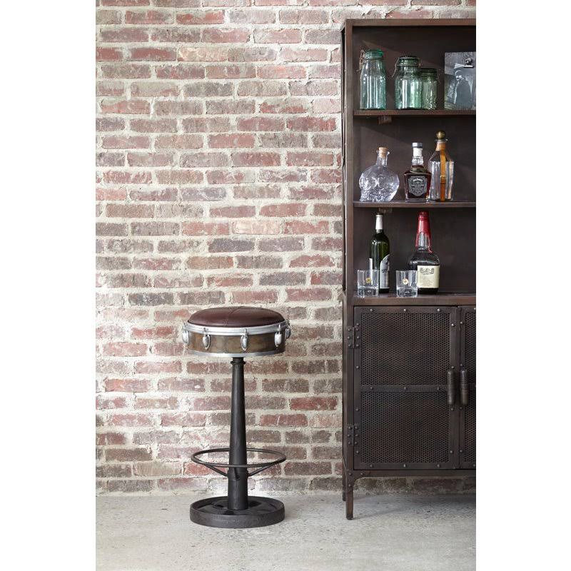 Cast Iron Framed Leather Bar Stool Brown / Brass N842076