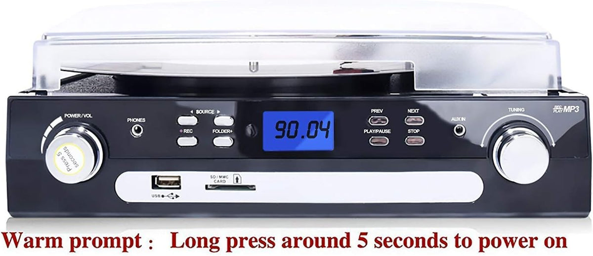 Bluetooth Record Player with Stereo Speakers, AM/FM Radio, Remote Control, Black, Pack of 2 C183671