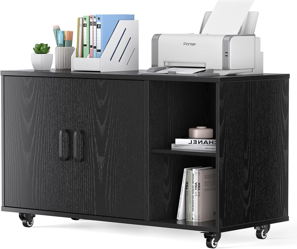 Black Rolling File Cabinet with Storage M44787