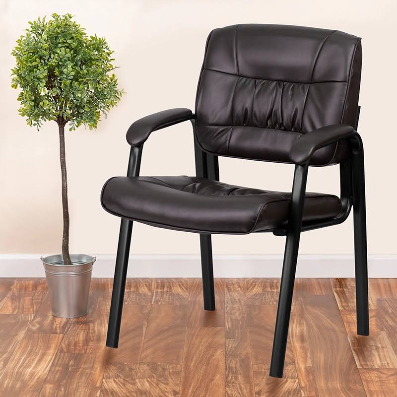 Brown Leather Executive Side Reception Chair with Black Frame Y493677