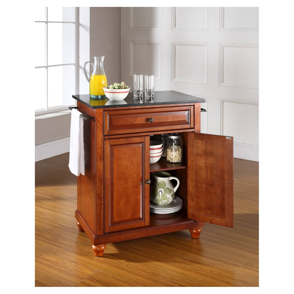 Black Granite Top Portable Kitchen Island R631