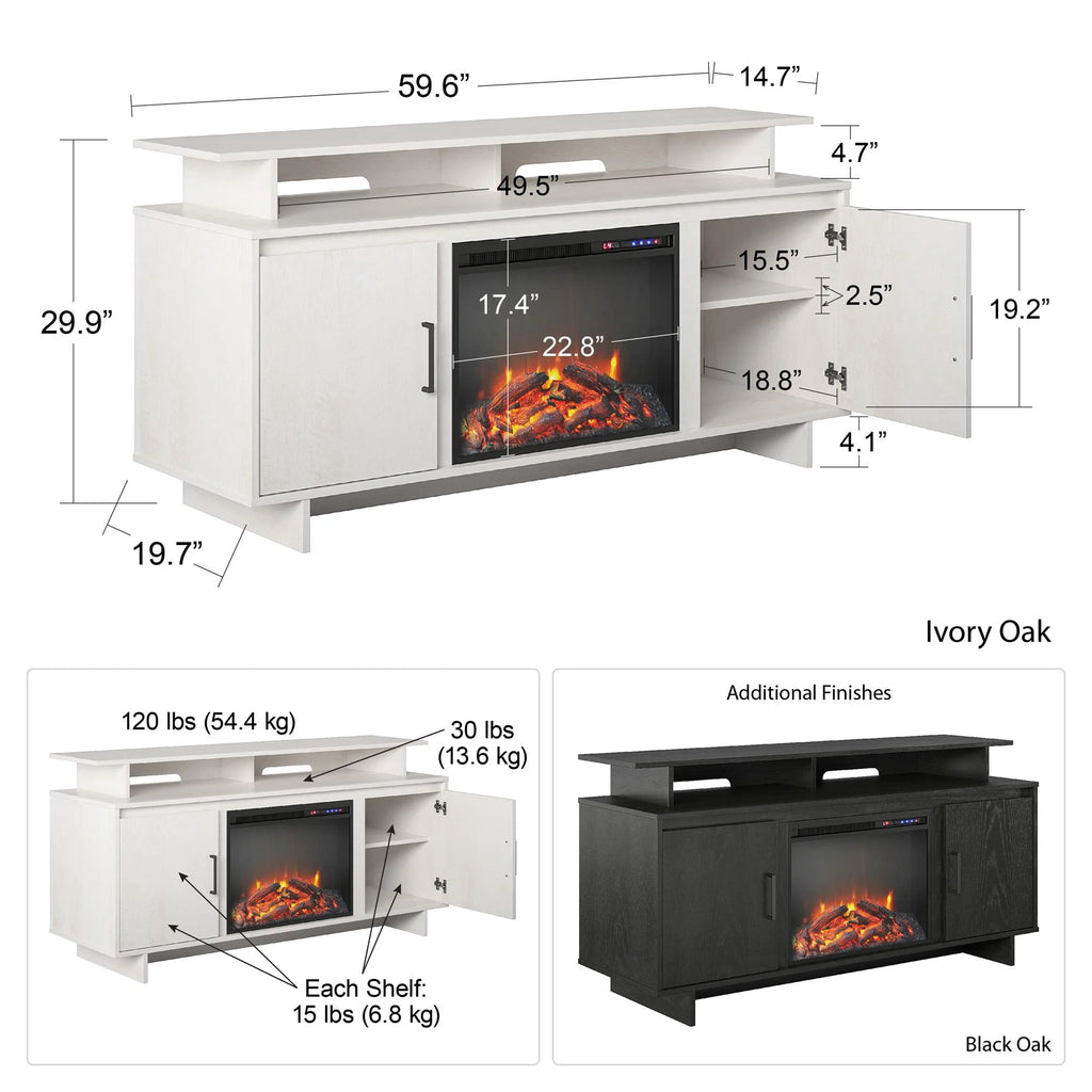 Electric Fireplace TV Console with Storage Cabinets, Black Oak R4042