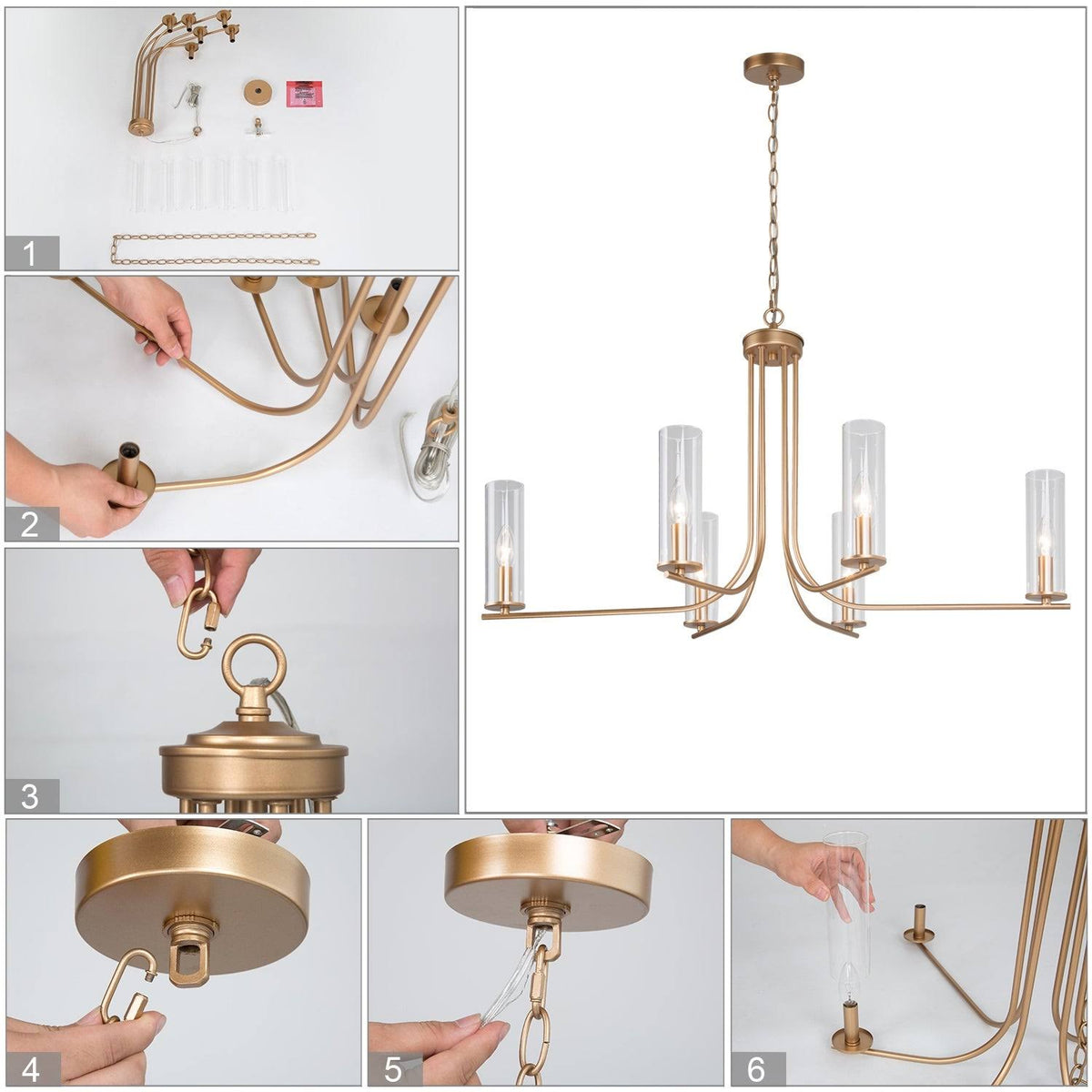 6-Light Gold Glass Chandelier K84207