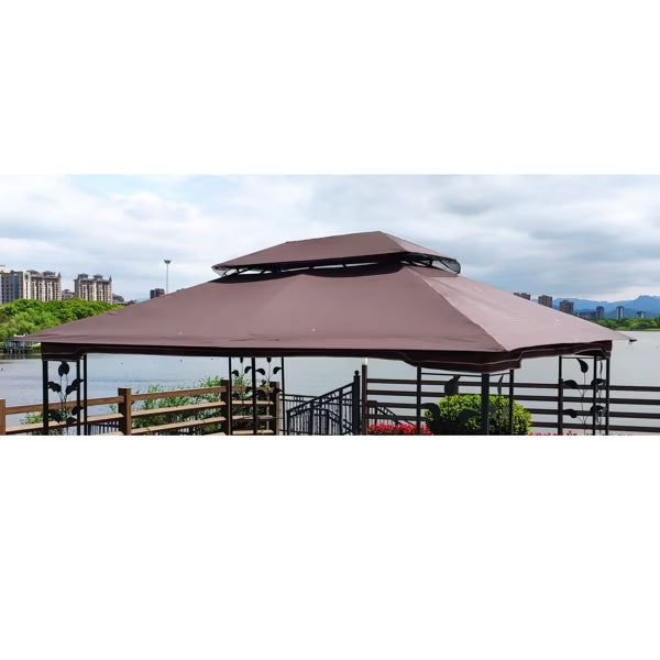 Brown Patio Double Roof Gazebo Replacement Canopy Top Fabric Y679768