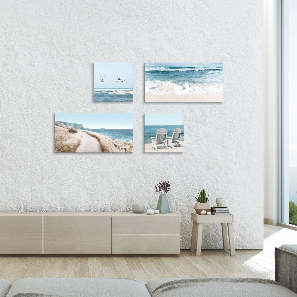 Beach Chairs & Seagulls Canvas Wall Art Print (12''x12''x2pcs+24''x12''x2pcs) F8088