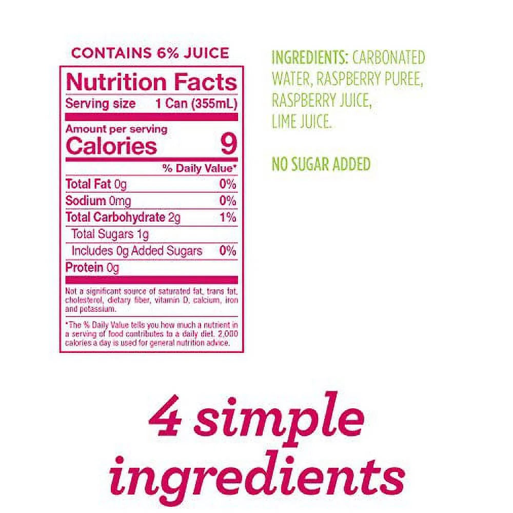 Raspberry Lime Sparkling Water, 12 Fl Oz Cans, Pack of 24 F66086