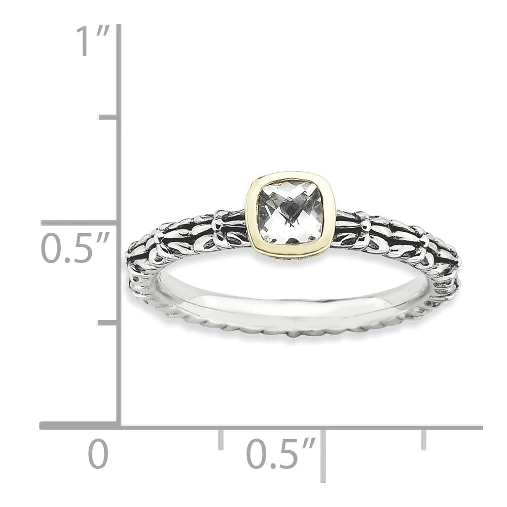 925 Sterling Silver & 14kt White Topaz Ring Size 8 R71808