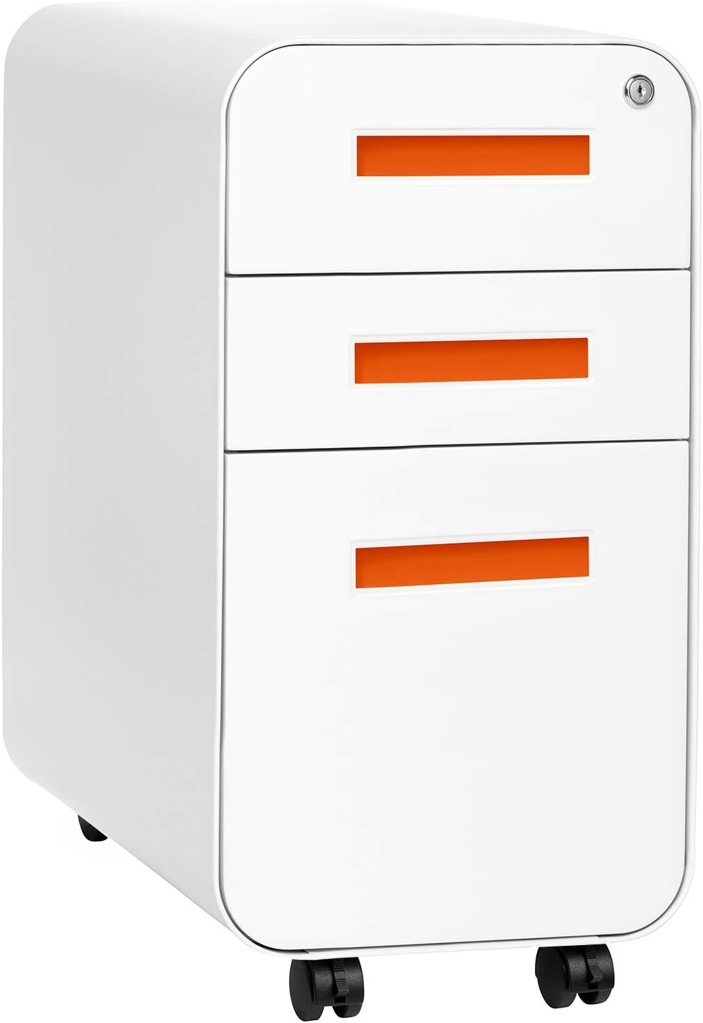 3-Drawer Mobile File Cabinet, White/Red T173