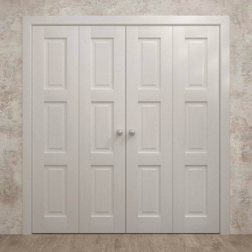 Sliding Closet Double Bi-fold Doors 72 x 80 inches Painted White Oak Wood Solid Hardware Set L32946