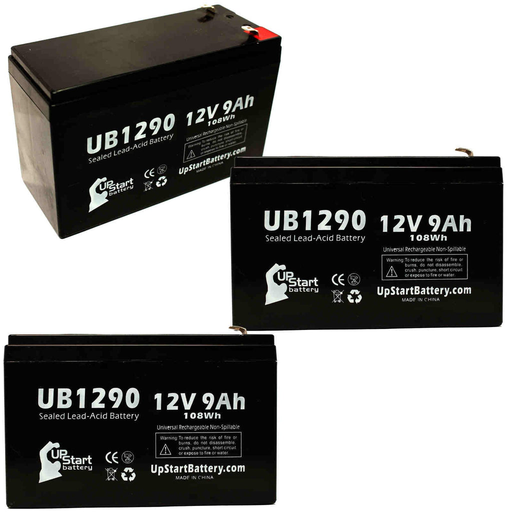 3x Pack Replacement Sealed Lead Acid Battery (12V, 9Ah, 9000mAh, F1 Terminal, AGM, SLA) with 6 F1 to F2 Terminal Adapters S713083