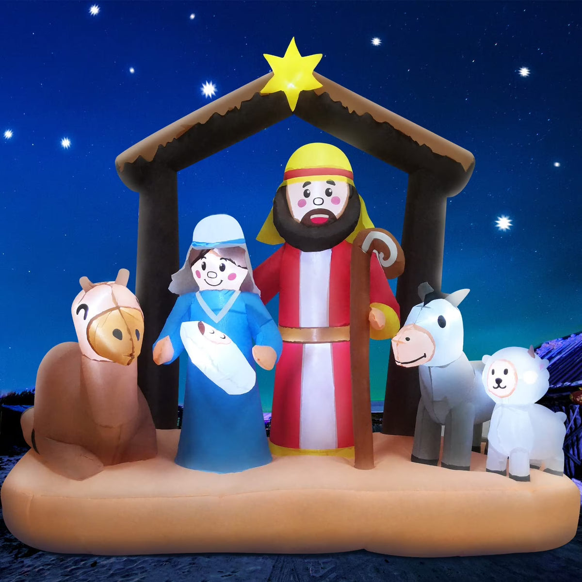 6ft Christmas Inflatables Nativity Scene with Build-in LEDs P7461