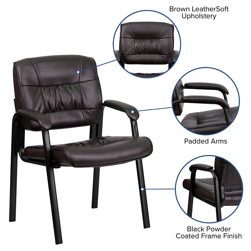Brown Leather Executive Side Reception Chair with Black Frame Y493677