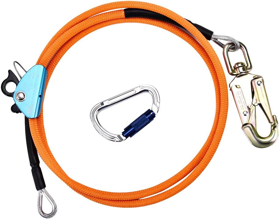 Steel Wire Core Flip Line Kits with Triple Lock Carabiner Adjuster, Adjustable Lanyard, Cut Resistant, 1/2x8ft, Pack of 2 A4954