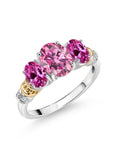 Oval Pink Moissanite and Created Sapphire 3 Stone Ring with White Diamond, 2.41 Cttw M70248