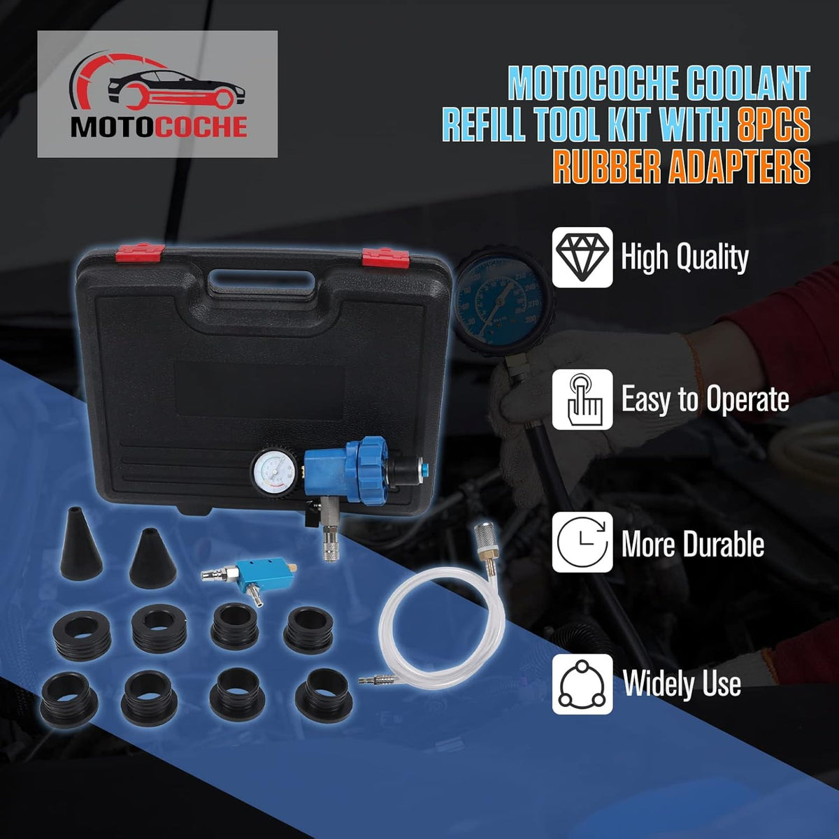 Coolant Vacuum Refill Kit with 2 Tapered Rubber Adapters, 8 Replaceable Adapter Sleeves, Pack of 2 N696677