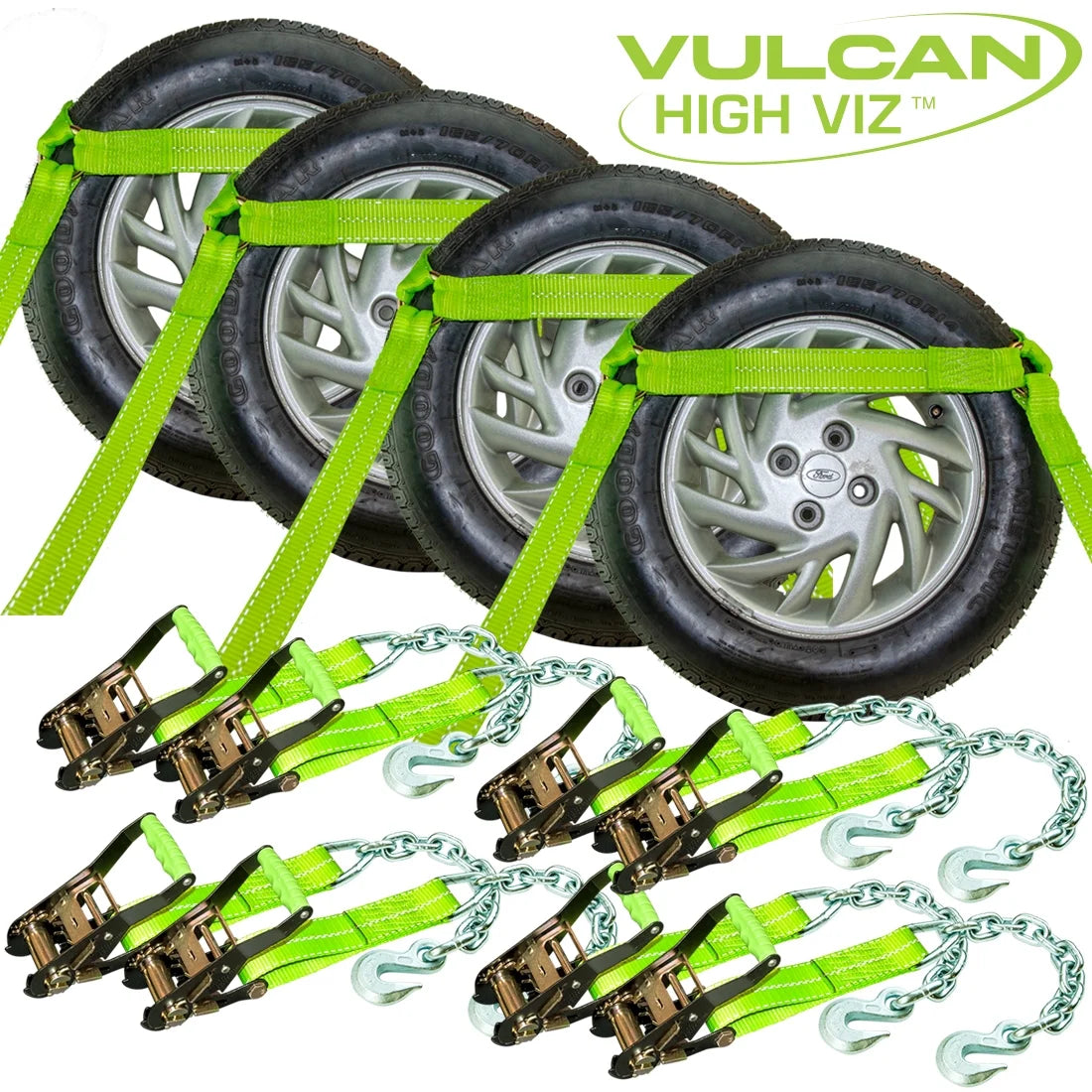 4 Pack Car Tie Down Chain Anchors Side Rail High-Viz 3300 Lbs SWL P49424