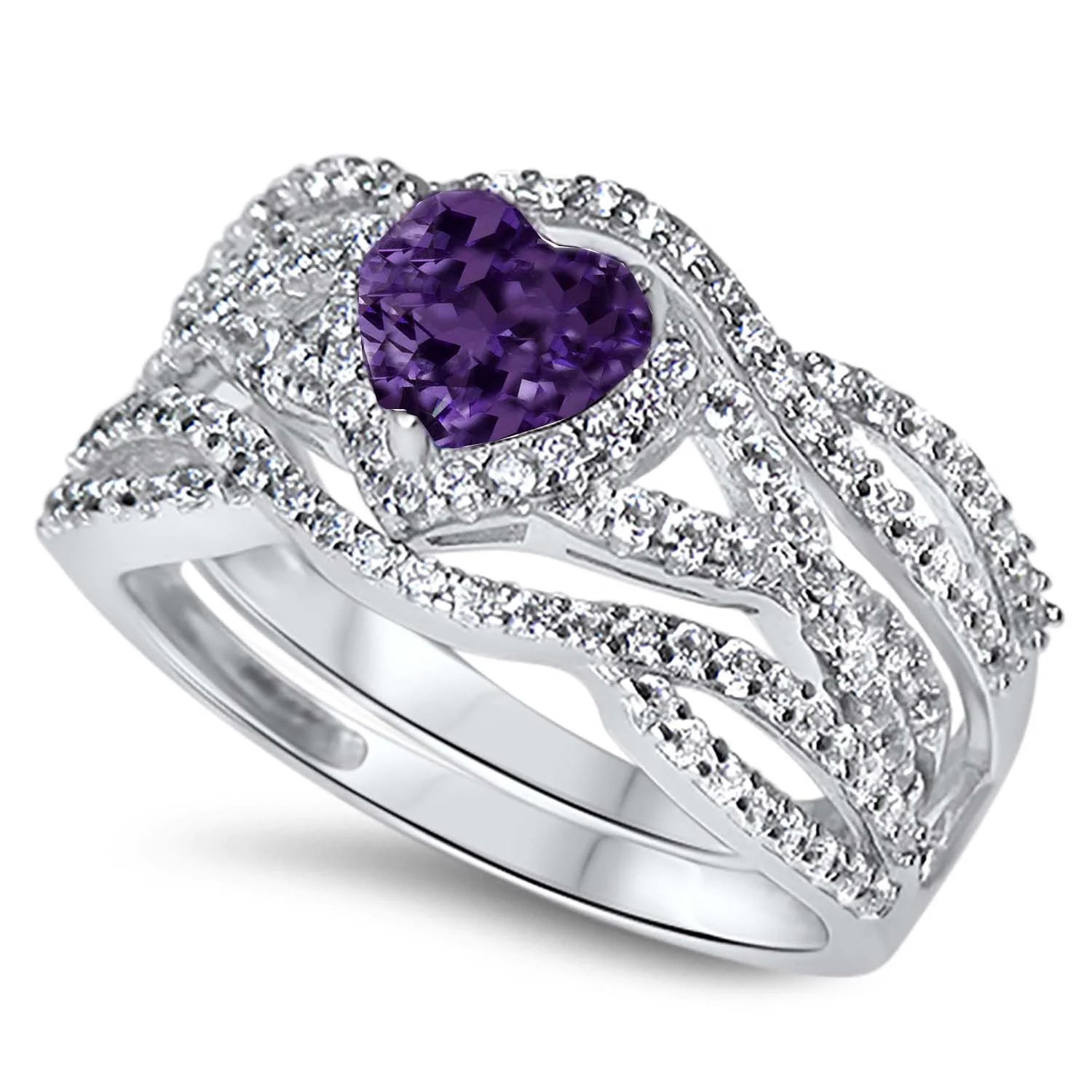Purple Heart Sterling Silver Ring Guard Wrap Set Size 5 M829