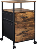 Rustic Brown Black 2 Drawer Rolling File Cabinet with Shelves D741