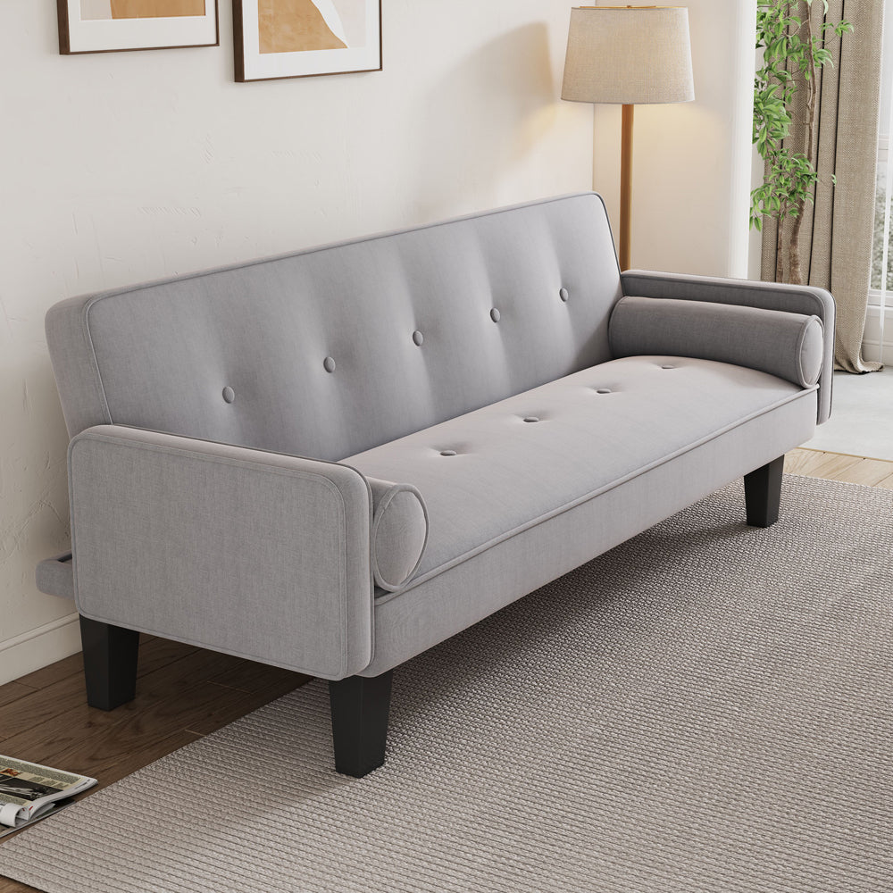 Dark Grey Cotton Linen Sleeper Sofa Bed with Two Pillows F942