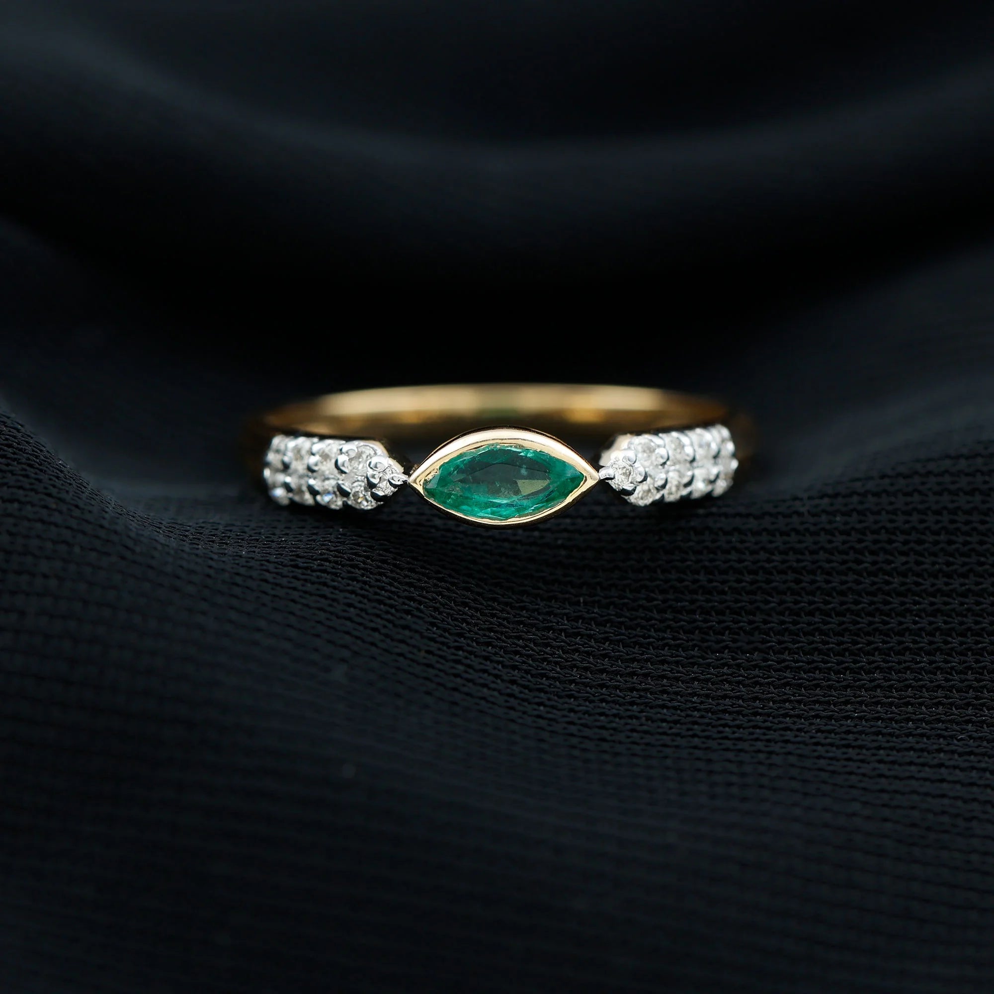14K Yellow Gold Emerald Promise Ring with Diamond F790698