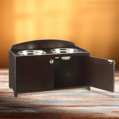 Dark Brown Wooden Pet Feeder T359