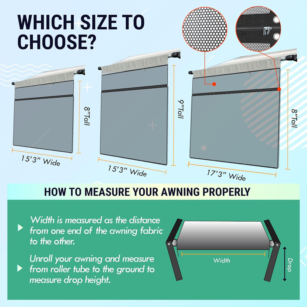 RV Awning Shade Screen 8x15.3’ with Zipper M9840