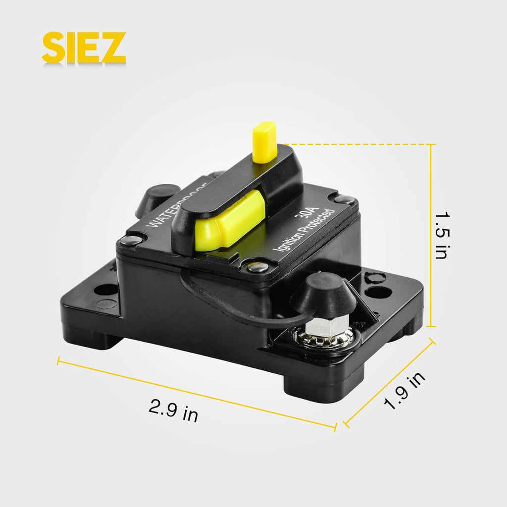 30 Amp Circuit Breaker, Inline Fuse Inverter with Manual Reset, 12V-48V DC Water Proof, Surface Mount-30A, Pack of 2 P270