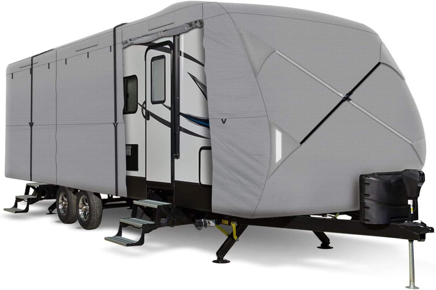 Windproof Extra Thick 4 Layers Travel Trailer RV Cover with Adhesive Repair Patches I520324