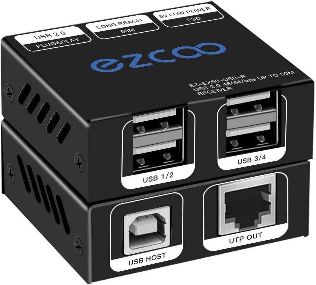USB Extender 165ft 50m 4-Port USB2.0 HUB by Cat5e Cat6 O829