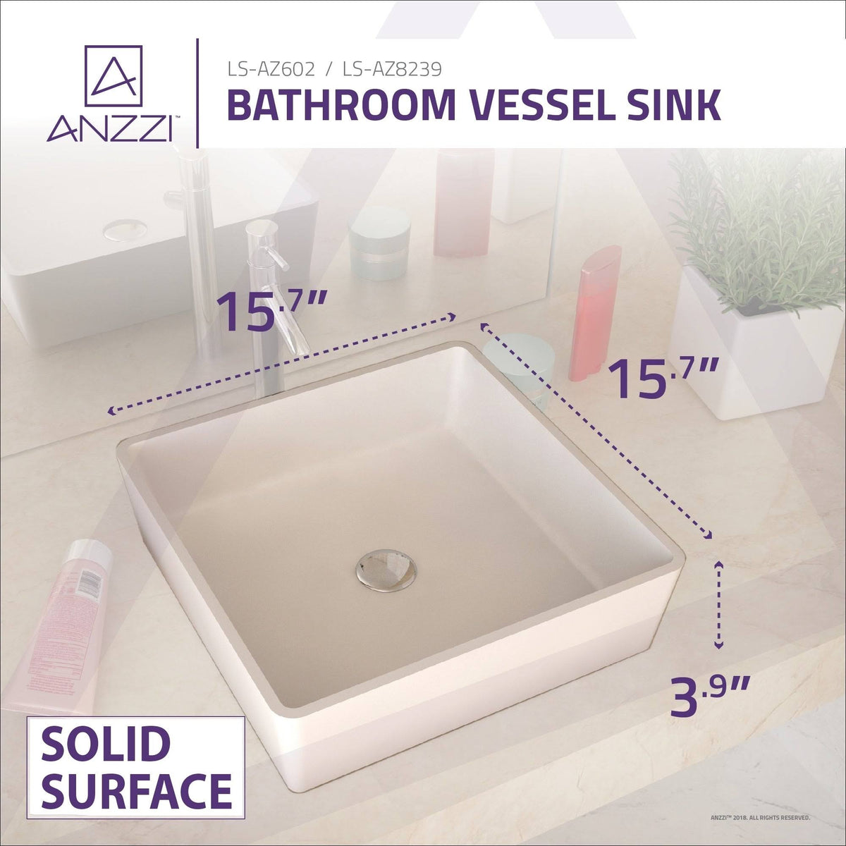 Matte White Solid Surface Vessel Sink with Pop Up Drain R9925