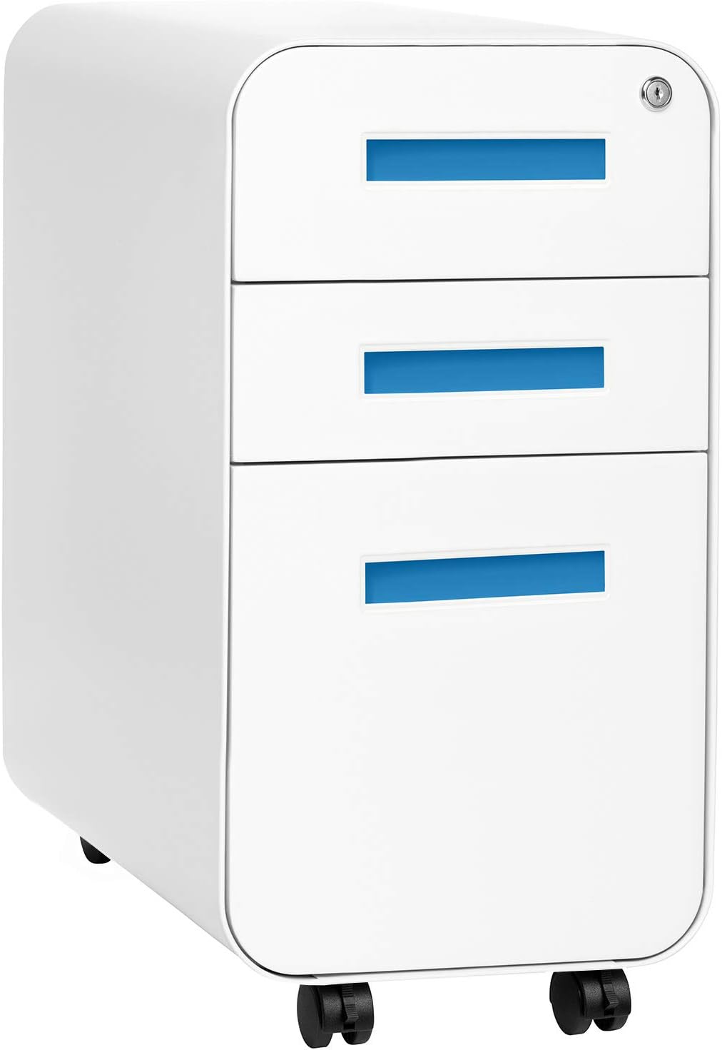 3-Drawer Mobile File Cabinet, White/Red T173