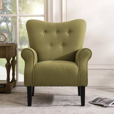 Red Tufted Linen Armchair A9471