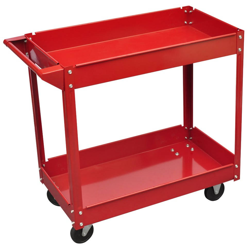 Red 2 Shelves Tool Trolley Cart O826