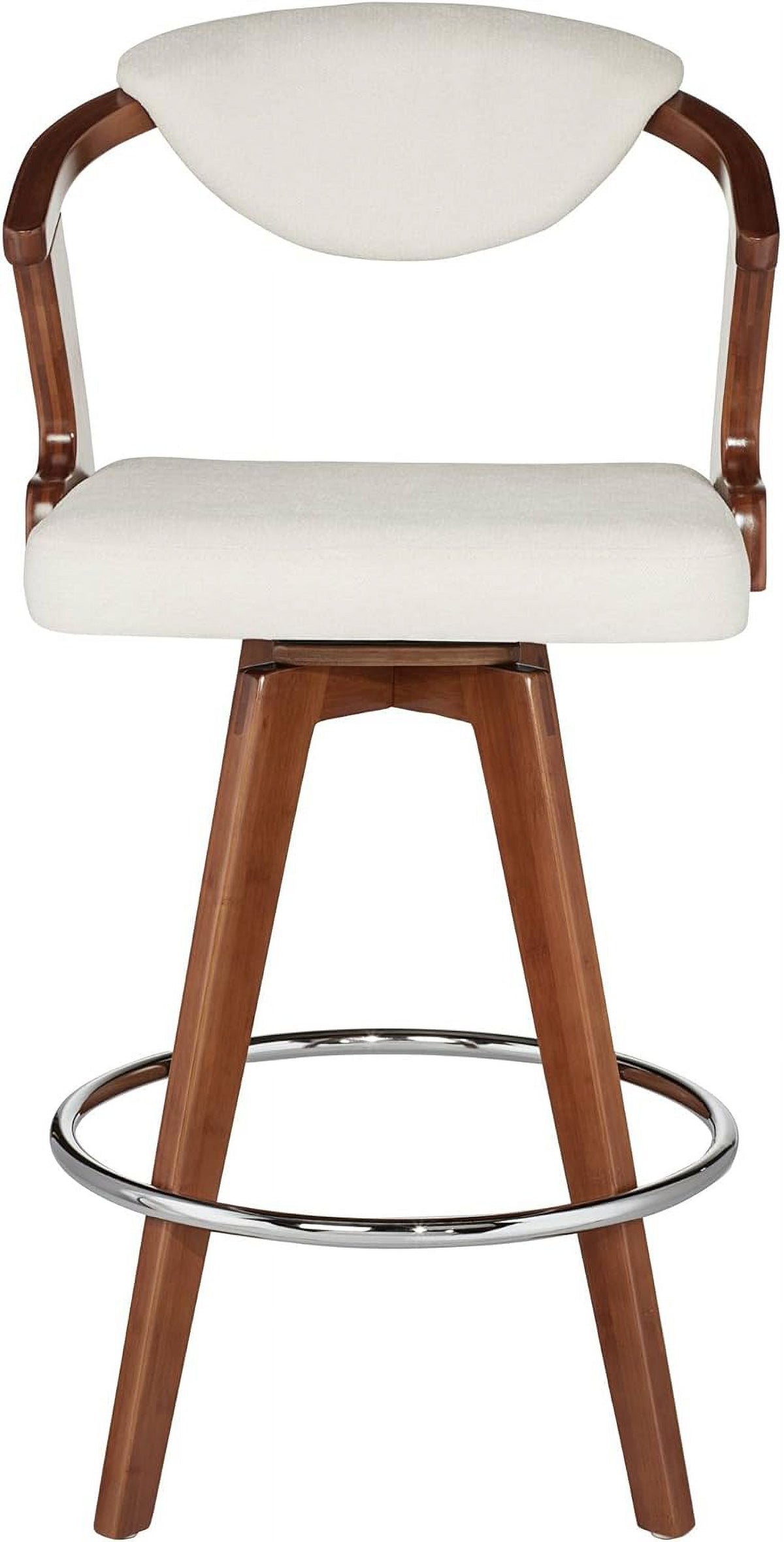 Walnut Bamboo Swivel Stool Brown 26 1/2" High Ivory Velvet Upholstered Cushion with Backrest Footrest M176