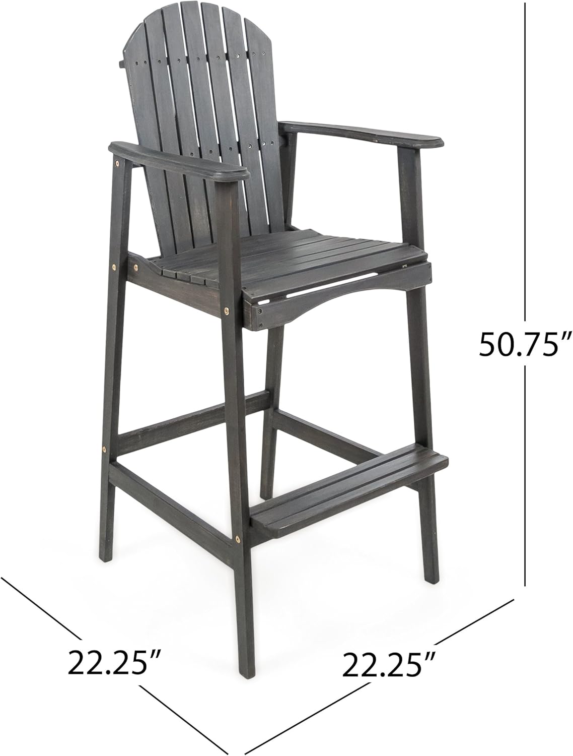 2-Pcs Set Dark Grey Acacia Wood Adirondack Barstools Y996