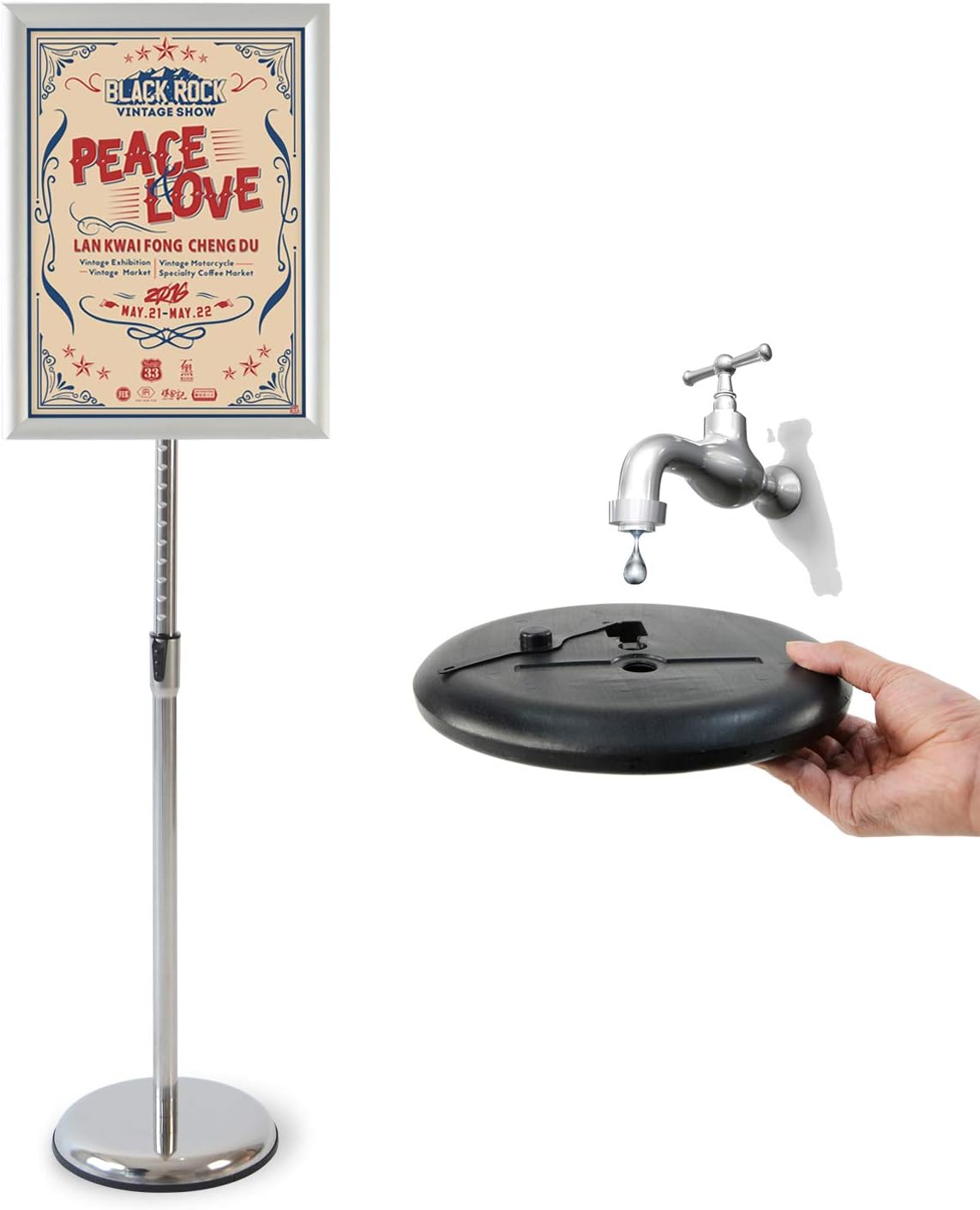 Heavy Duty Adjustable Aluminum Floor Standing Sign Holder, Black R127