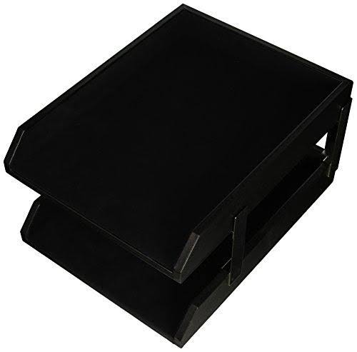 Black Leather Front Load Letter Trays with Gold Stacking Posts J180896
