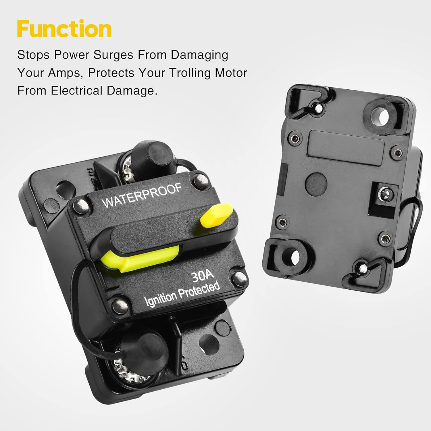 30 Amp Circuit Breaker, Inline Fuse Inverter with Manual Reset, 12V-48V DC Water Proof, Surface Mount-30A, Pack of 2 P270