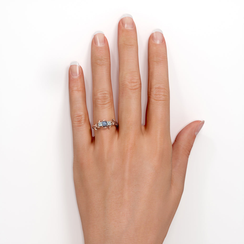 Triple Stone Engagement Ring with Salt and Pepper Diamond and Moissanite H609078