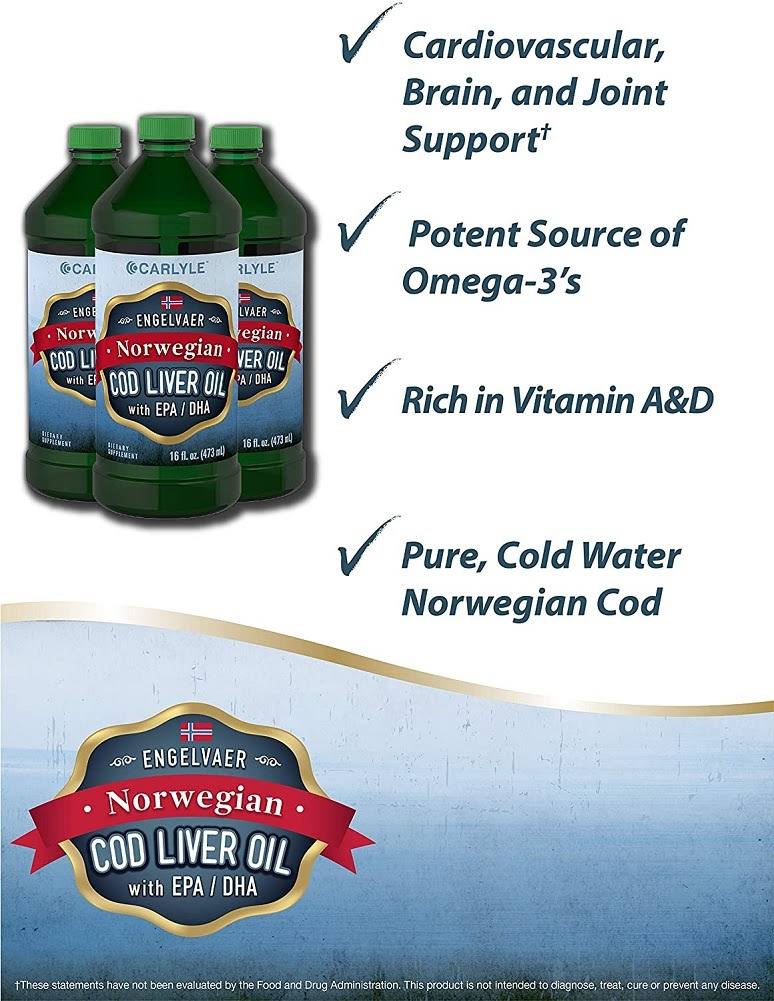 Cod Liver Oil Norwegian 16 fl oz 3 Bottles Liquid L3040