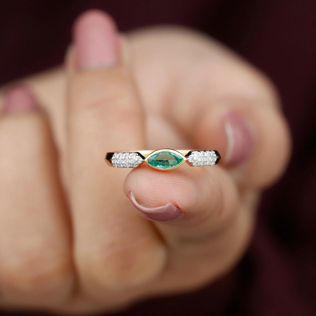 14K Yellow Gold Emerald Promise Ring with Diamond F790698