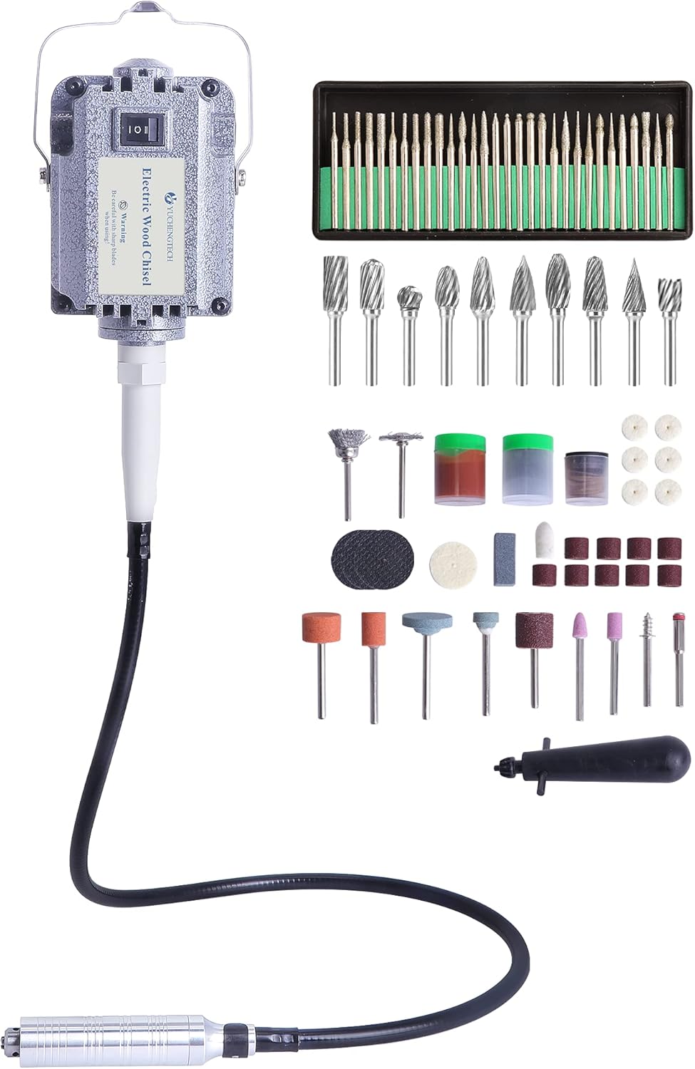 Electric Wood Chisel Carving Tool Flex Shaft Grinder Rotary Tool Kit, 18000-20000RMP (110V) I969059