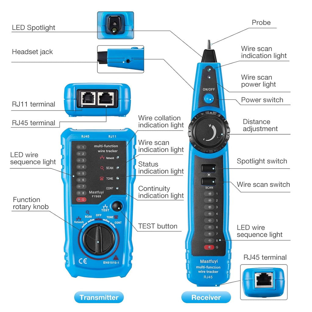 RJ11 RJ45 Network Cable Tester with Probe and Carrying Bag G32370