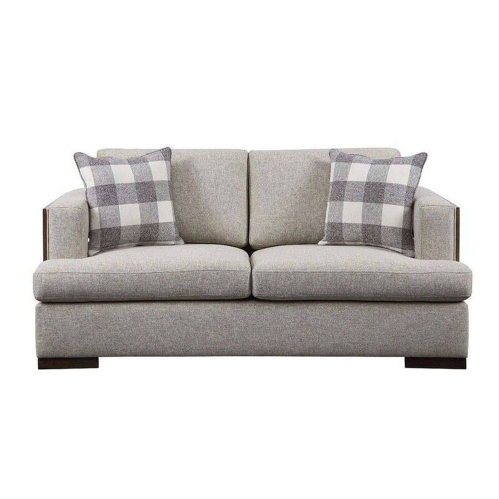 Beige Fabric & Walnut Sofa + Loveseat N7649
